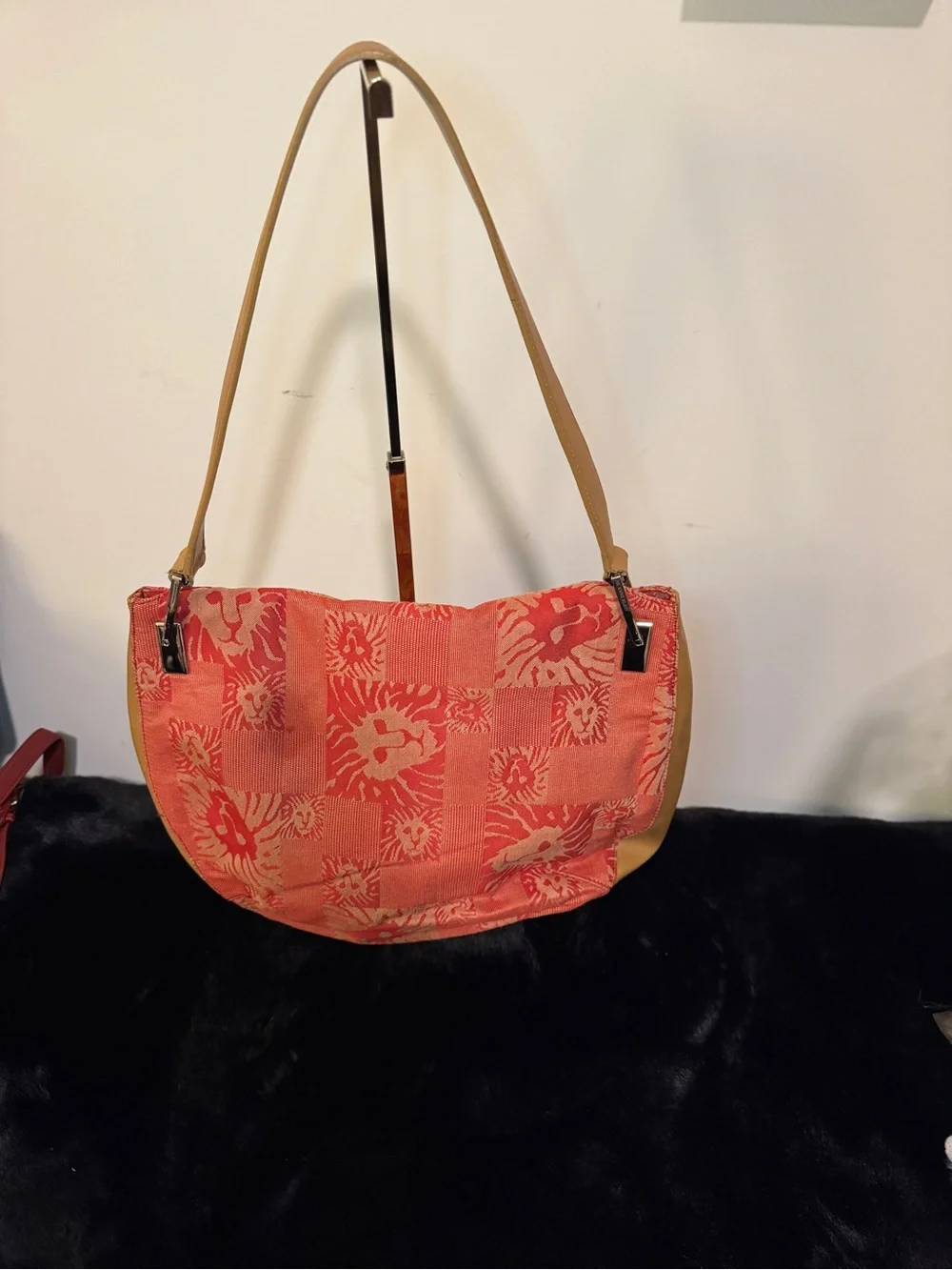 Anne Klein Coral Pattern Shoulder Bag with Tan Straps